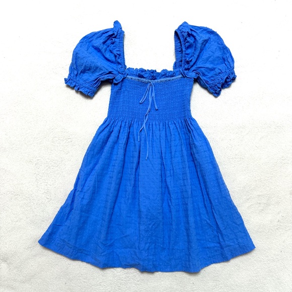 Hill House sz XS Home Scarlett Mini Dress Cotton Smocked Stretch Blue - Picture 5 of 11